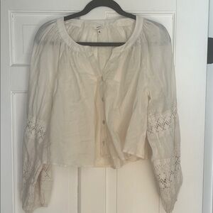 Aerie Cream Lace Detail Blouse